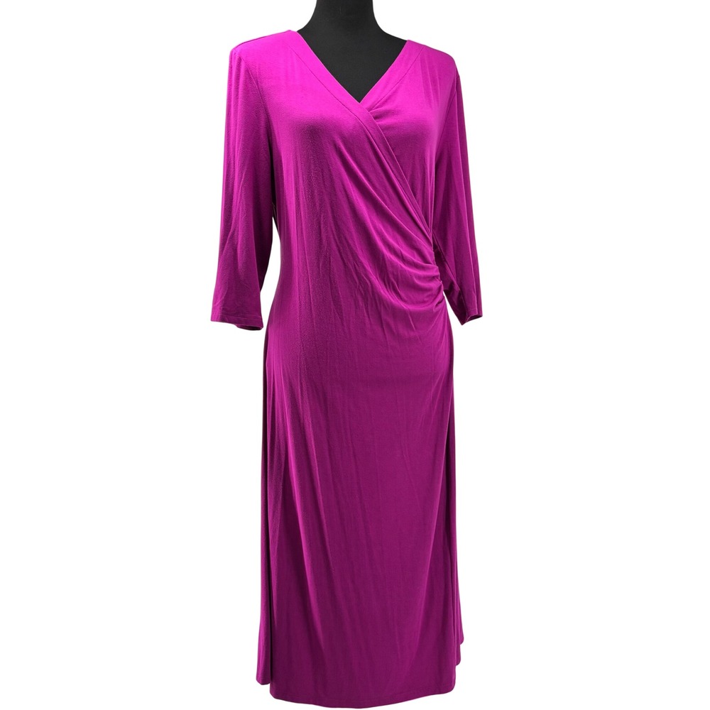 Soft Surroundings Magenta Hyannis Faux Wrap Ruched Jersey Midi Dress Pink L
